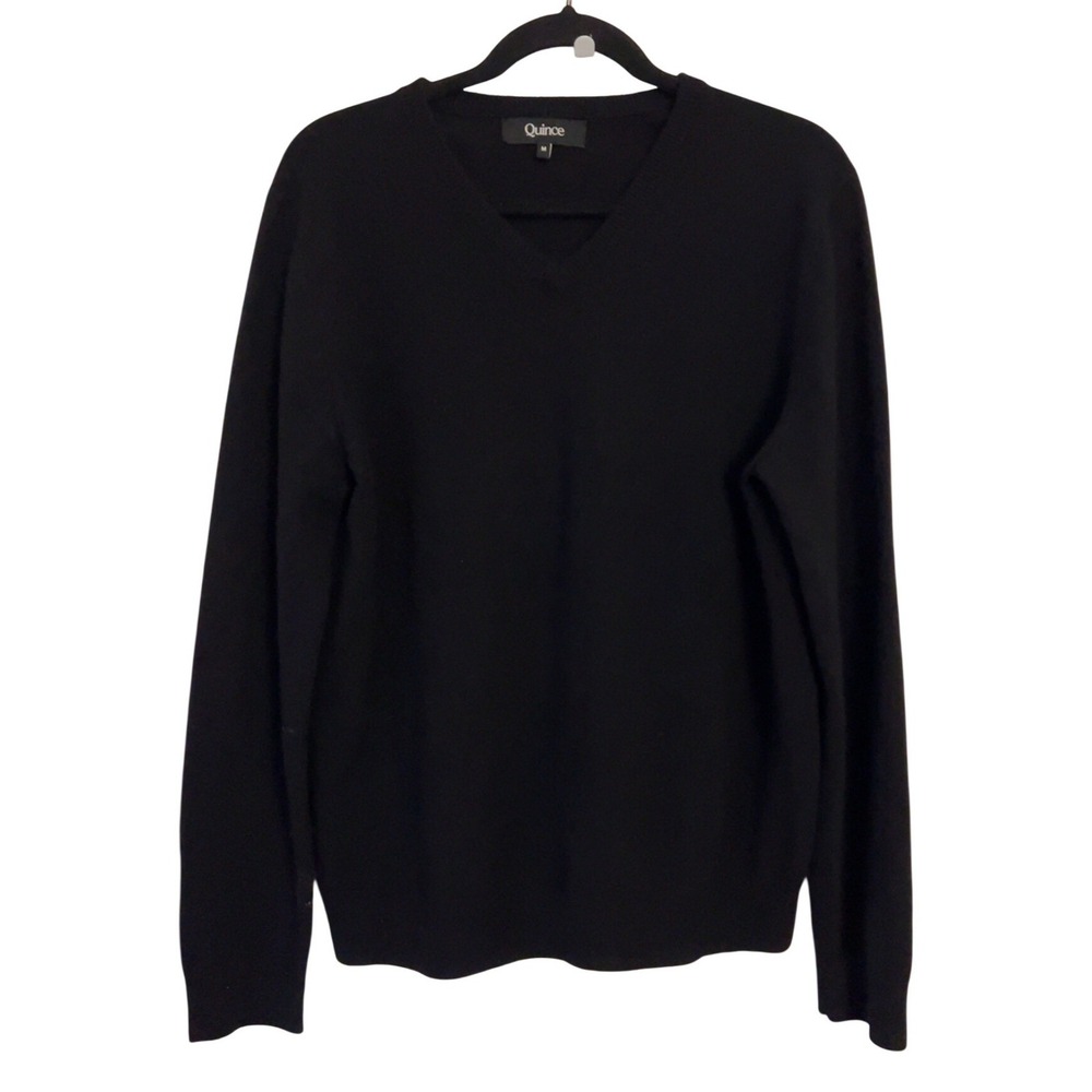 Quince 100% Cashmere V-Neck Sweater Black Men's Minimalist Luxe | SZ: M